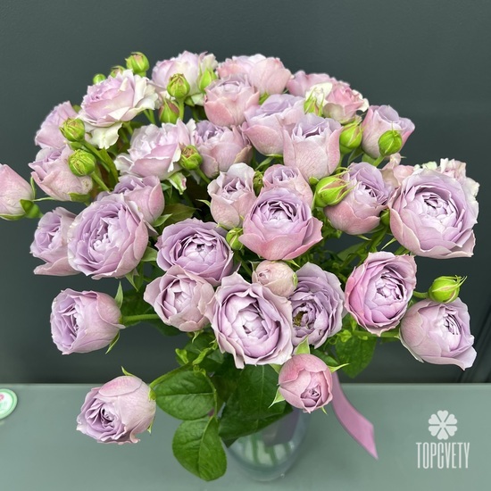 Букет из 9 пионовидных сиреневых кустовых роз