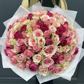 Букет из 101 розовой розы Кения 40см