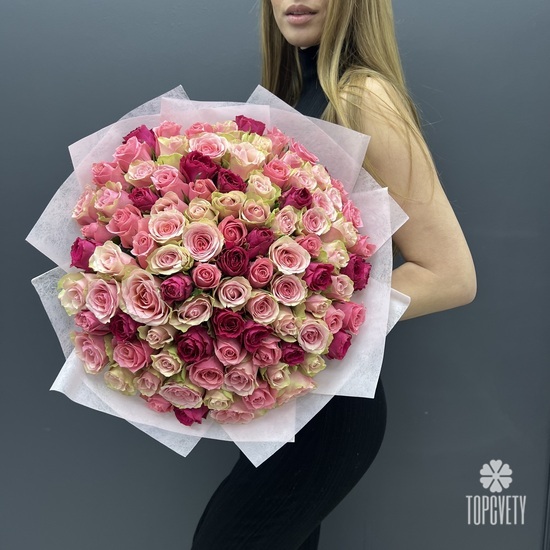 Букет из 101 розовой розы Кения 40см