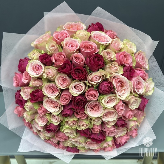 Букет из 101 розовой розы Кения 40см