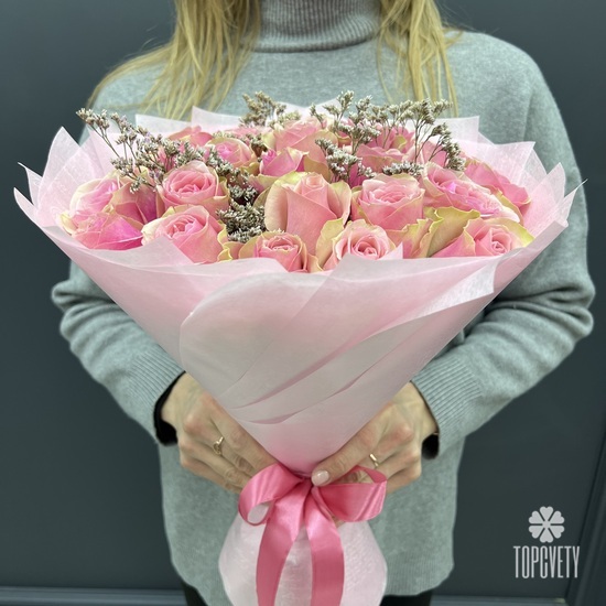 Букет из 25 розовых роз 40см