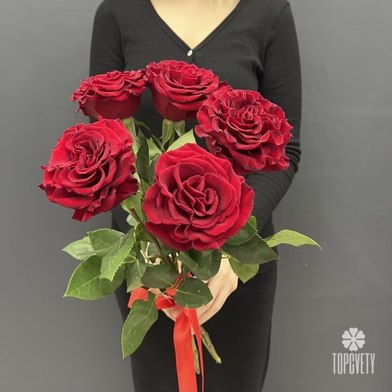Букет из 5 красных роз пионовидных 60см