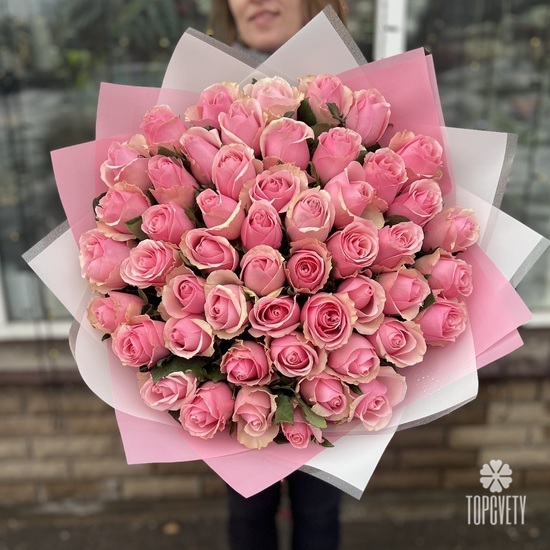 Букет из 51 розовой розы 50 см