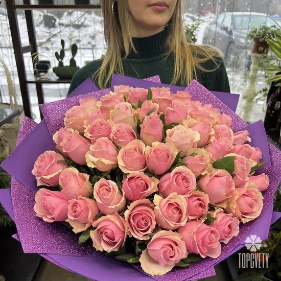 Букет из 51 розовой розы 40см