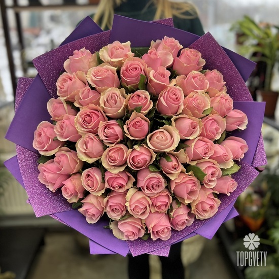 Букет из 51 розовой розы 40см