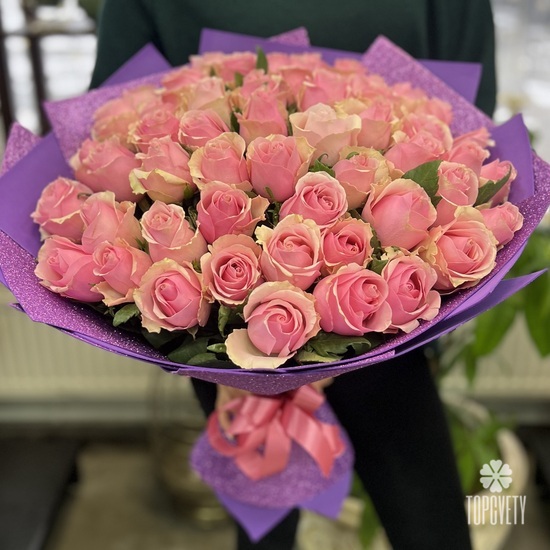 Букет из 51 розовой розы 40см
